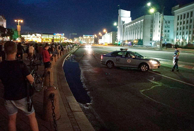 Центр Минска после задержания Бабарико. ГАИ перекрыла движение Фото: Telegram-канал Nexta